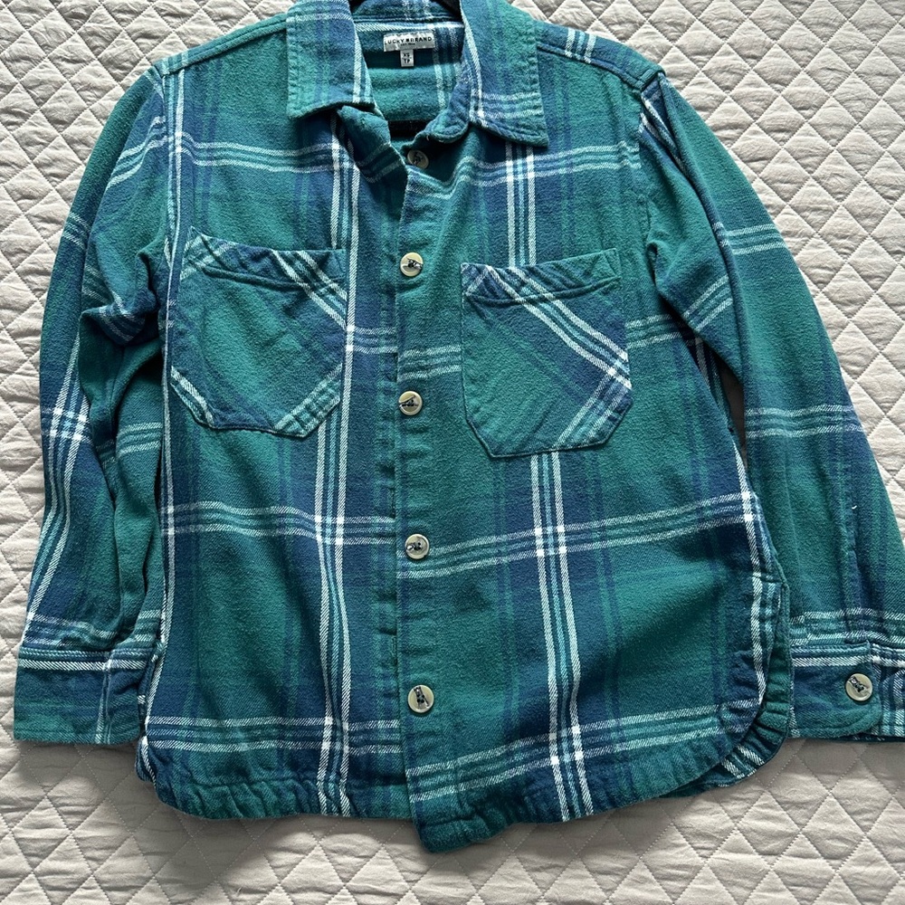 Lucky Brand Teal Plaid Kids Button Down Shirt